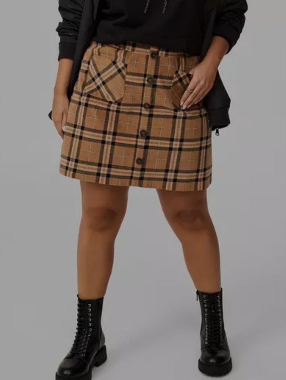 NWT Torrid Tan & Black Plaid Button-Front Mini Skirt Size 1 (1X) - Picture 5 of 8